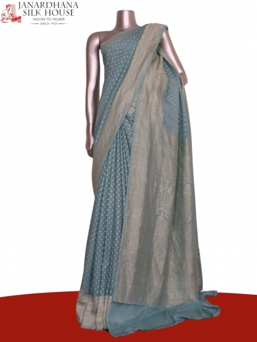 Pure Handloom Zari Butta Banarasi Crepe Silk Saree